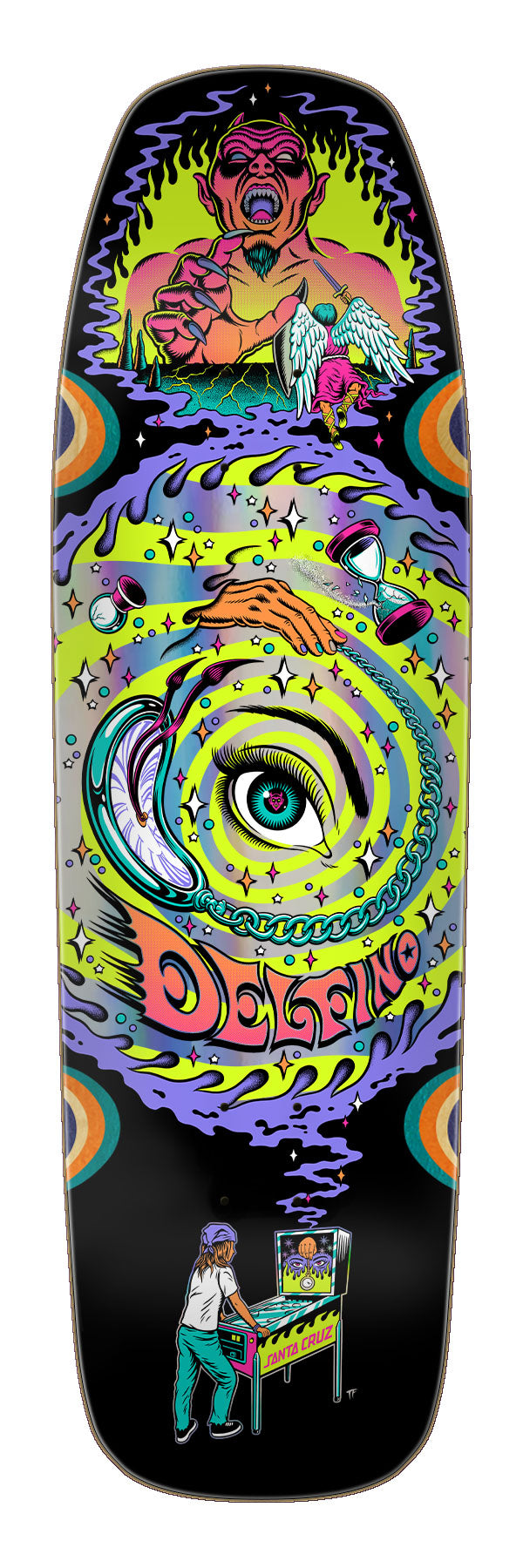 9.14in Delfino Pinball Vision Deck | Shaped Skateboards | Santa Cruz