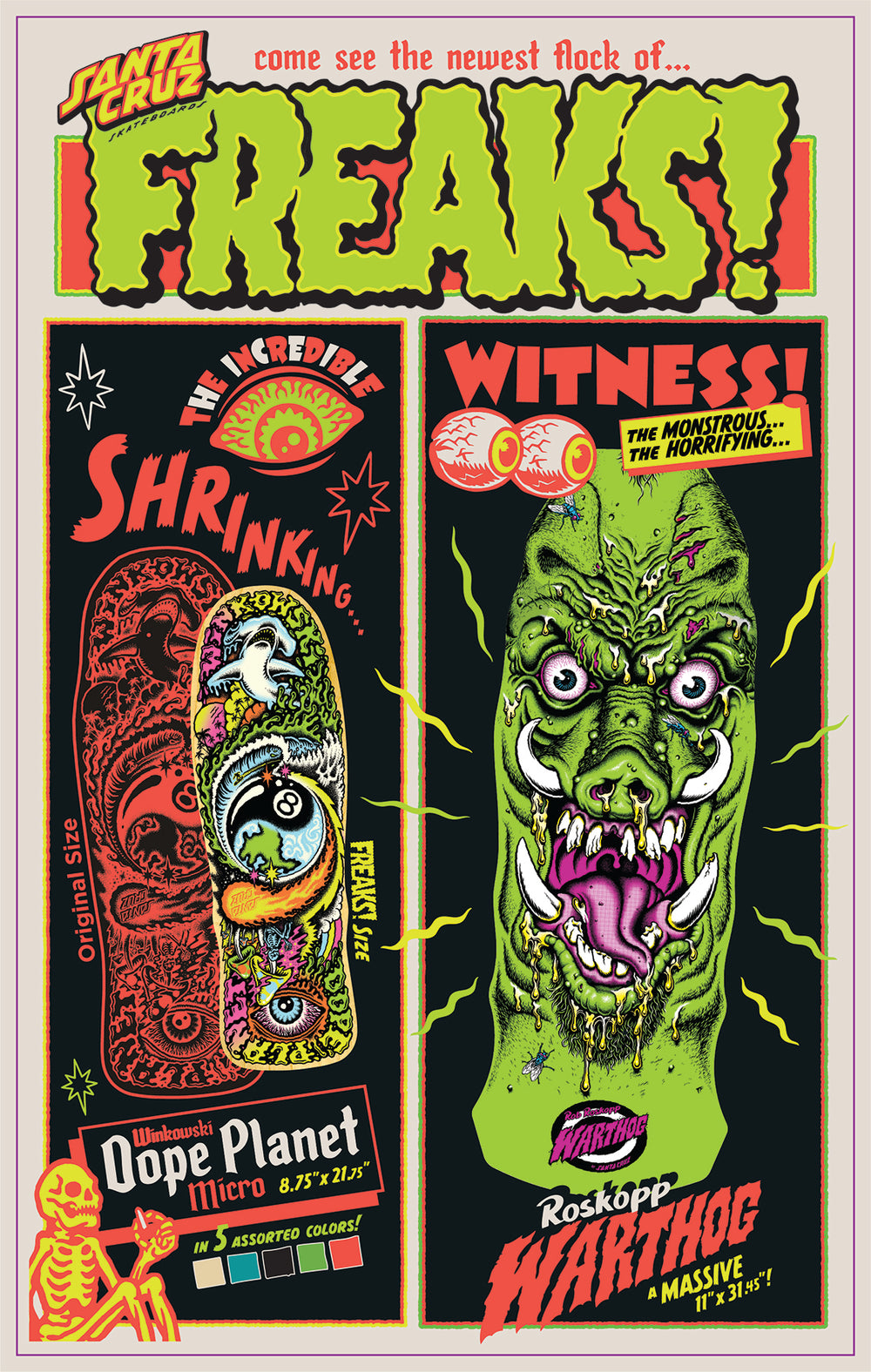 11in Roskopp Warthog | Freaks Shaped Decks | Santa Cruz Skateboards
