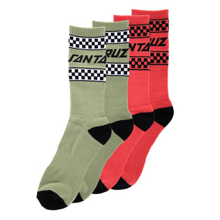 Drift Strip Santa Cruz Socks X2 Pairs Moss/Pastel Red Multi