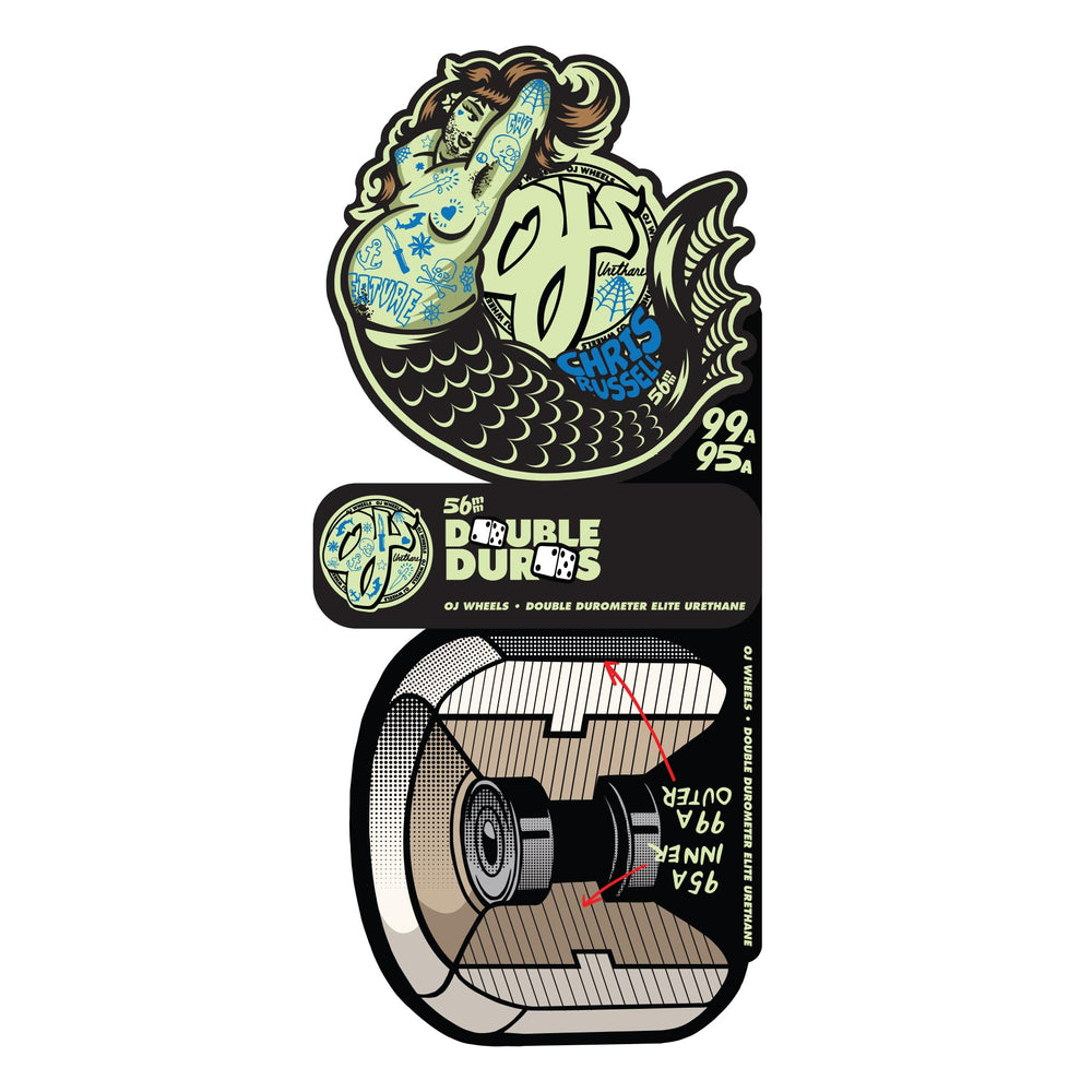 56mm- 99a/95a Chris Russell Sexy Mermaid | Double Duro | OJ Skateboard  Wheels