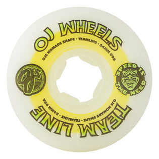 54mm Team Line Original White Yellow/Green Hardline 99a OJ Skateboard Wheels White
