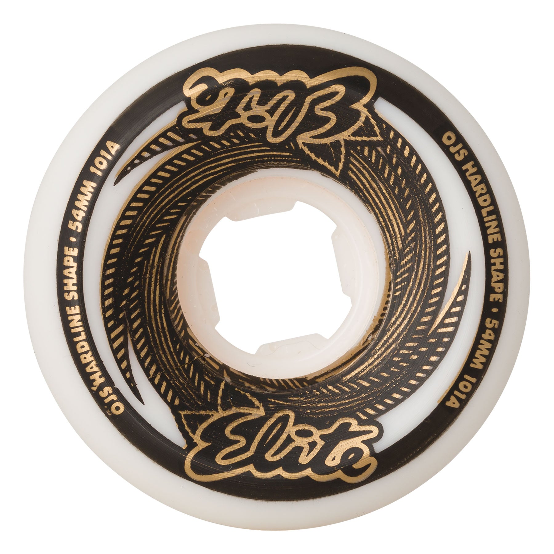【在庫一掃】 White Elite 54mm Gold Wheels Skateboards OJ | 101a Hardline スケートボード